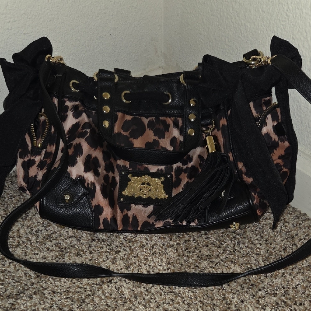 Juicy Couture Brown and Black Shoulder Bag with Animal Print
